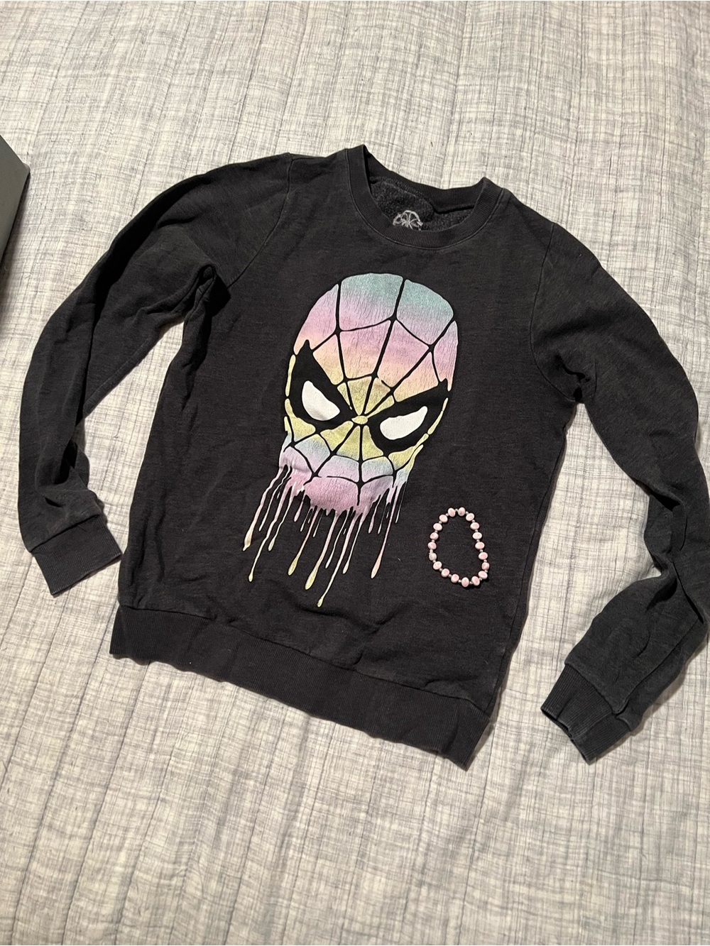 Girls L spiderman sweatshirt drip pastel with bracelet XS junior Teen SUPER cute